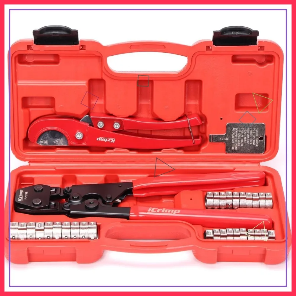 

Набор инструментов для обжима трубных хомутов PEX с зажимами из нержавеющей стали для труб диаметром от 3/8 до 1 дюйма, включает резак и хомуты