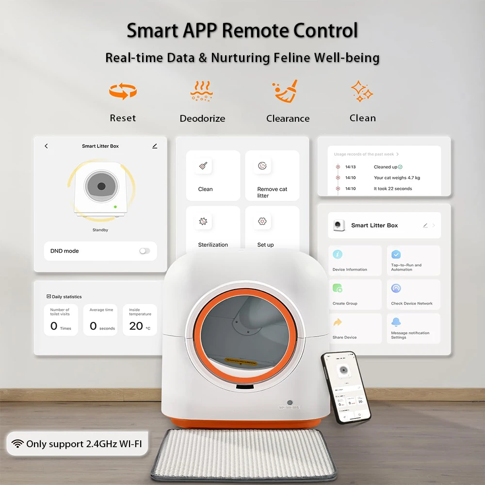 التلقائي التنظيف الذاتي الذكية صندوق نفايات القط سعة 60L APP التحكم مكافحة قرصة السلامة حر اليدين إزالة النفايات القطط ودية