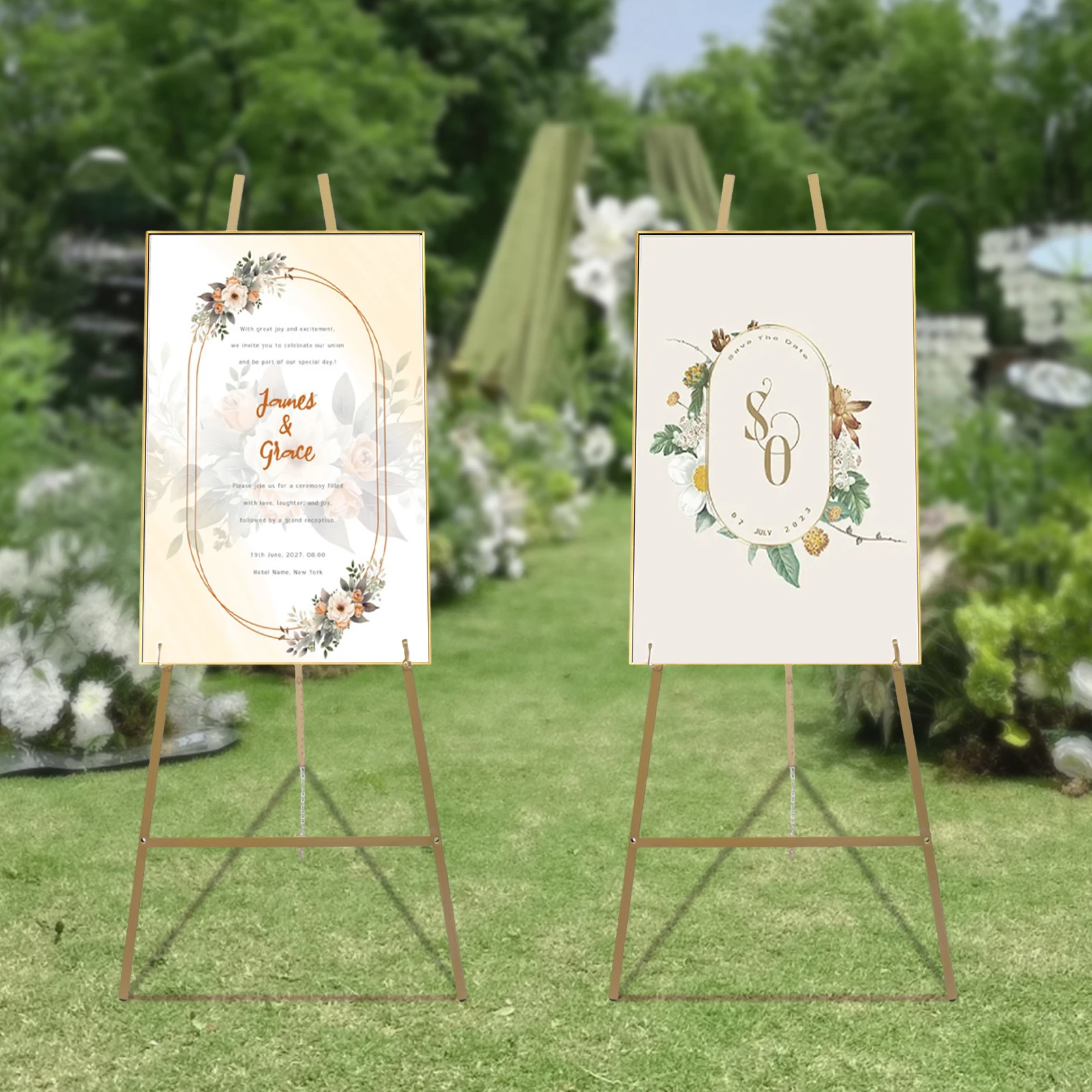 2Pcs Wedding Poster Display Rack Gold Easel Stand Adjustable Angle Height for Wedding Party Décor Wedding Welcome Display Racks