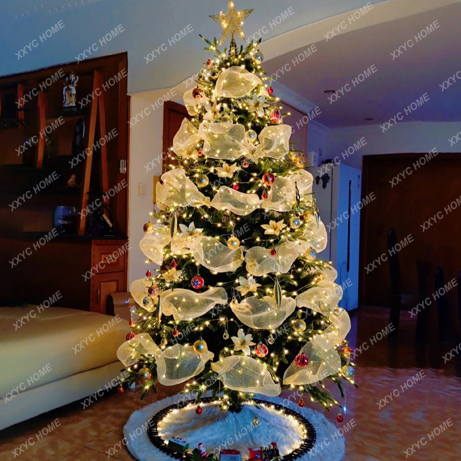 Mesh Christmas Tree 1.2/1 5/1.8/2.4/3 Christmas Fat Tree Boutique Package Glowing Belt Decoration