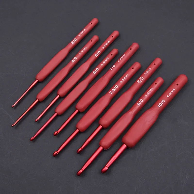 Sweater Knitting Hooks DIY Handmade Crafts Sewing Tools Aluminum Tulip Red Crochet Hook Frosted Handle TPR Silicone Crochet