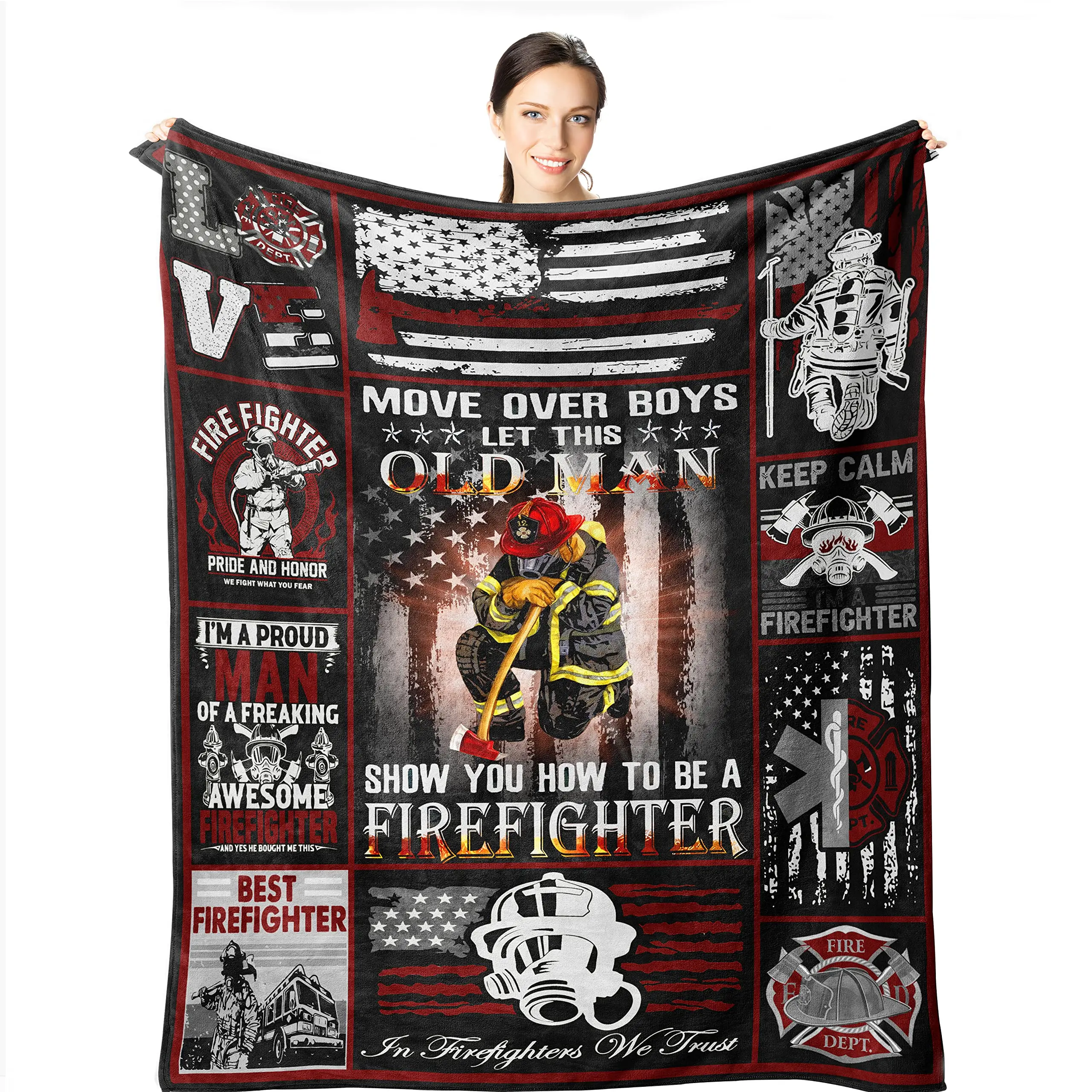 Firefighter Blanket Gifts for Men Dad Husband Son Boyfriend Blankets Firefighters' Day Birthday Gift Fireman Hero Throw Blankets