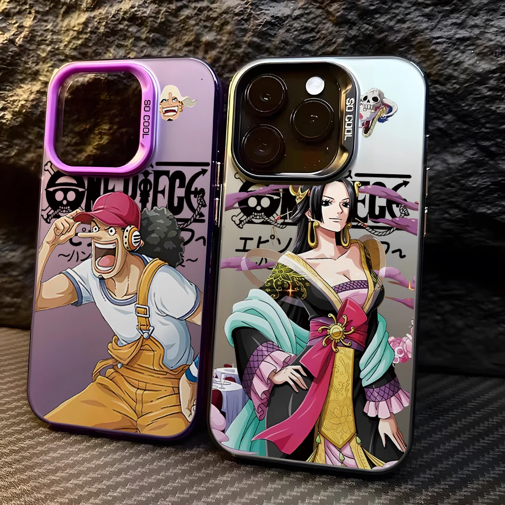 Чехол для телефона One Piece с Бао Хэнкок и Усоппом для iPhone 17 Air, 16, 16e, 15, 14 Plus, 13, 12, 11 Pro Max, X, Xs, XR, 8, серебристый, жесткий