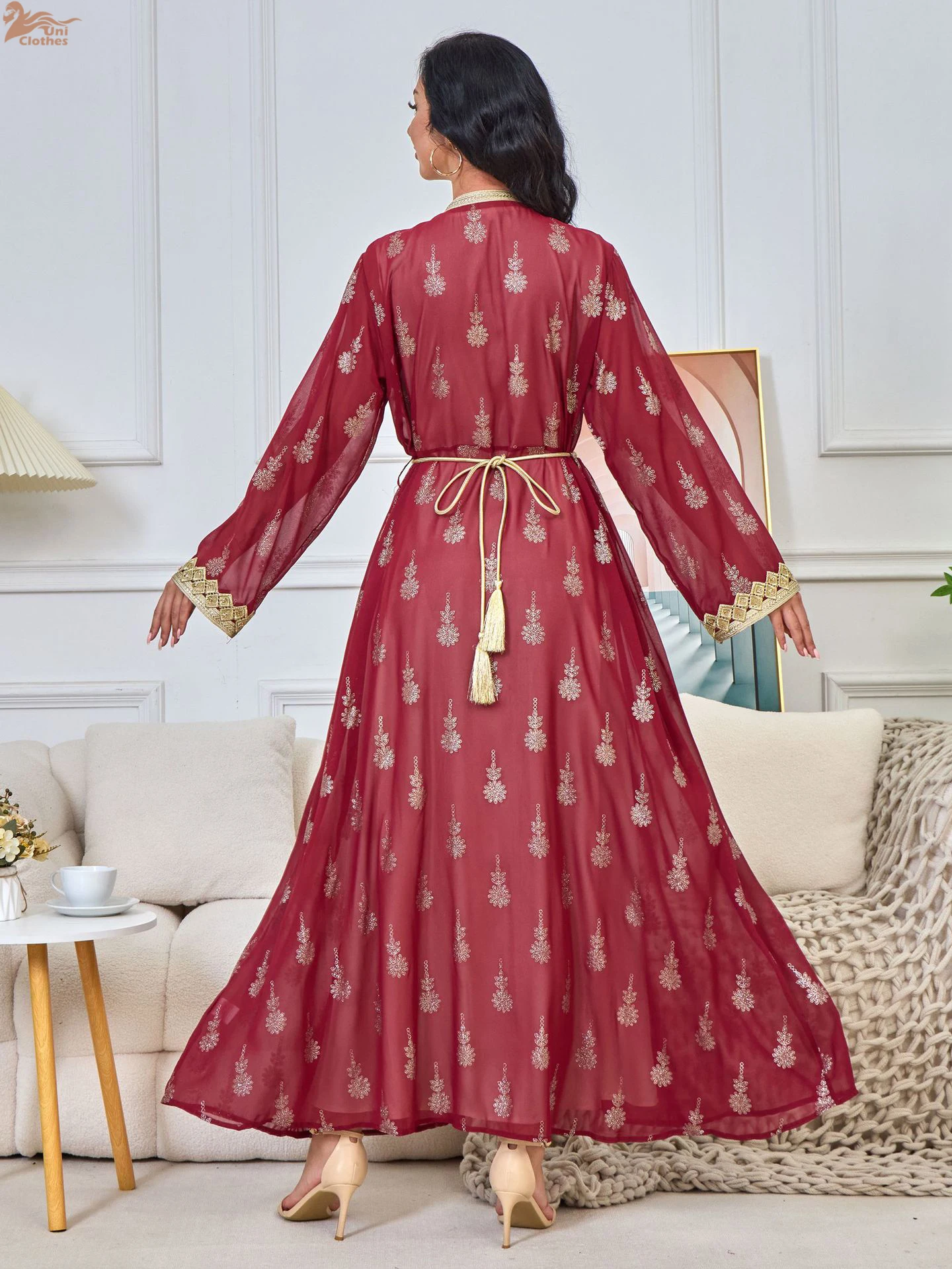 

Мусульманский комплект Uni, комплект из 2 предметов, абайи, женское элегантное праздничное платье, арабский кардиган с вышивкой, жилет, марокканский Дубай, Турция, исламский кафтан