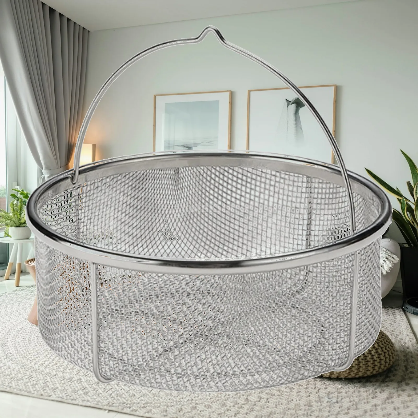 Food Strainer Basket Strainer Basin with Resting Feet Kitchen Multiuse Drainage Basket Mesh Colander for BBQ Hiking Outdoor