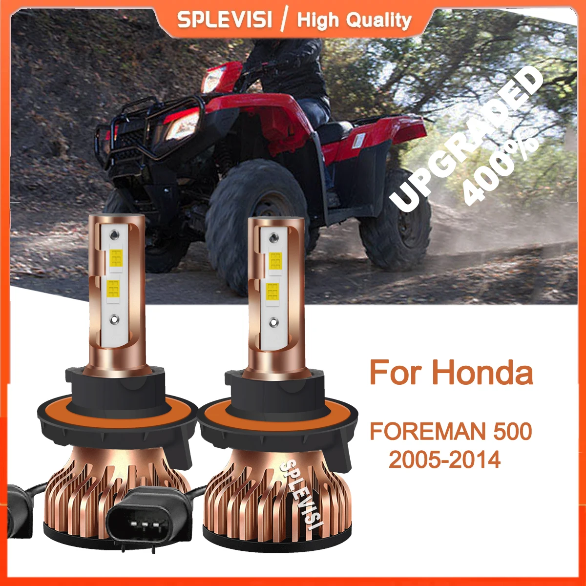 2Pcs 9008/H13 LED Headlight Dual Beam Bulbs Replacement 6000K For HONDA FOREMAN 500 2005-2014 2006 2007 2008 2009 2010 2011 2012