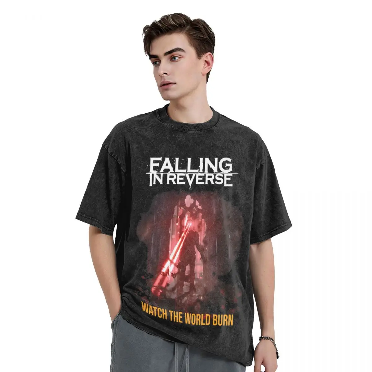 Falling In Reverse Watch The World T Shirts Washed Cotton Harajuku T-Shirt Rock for Men Women Tops Streetwear Printed Tee Shirt