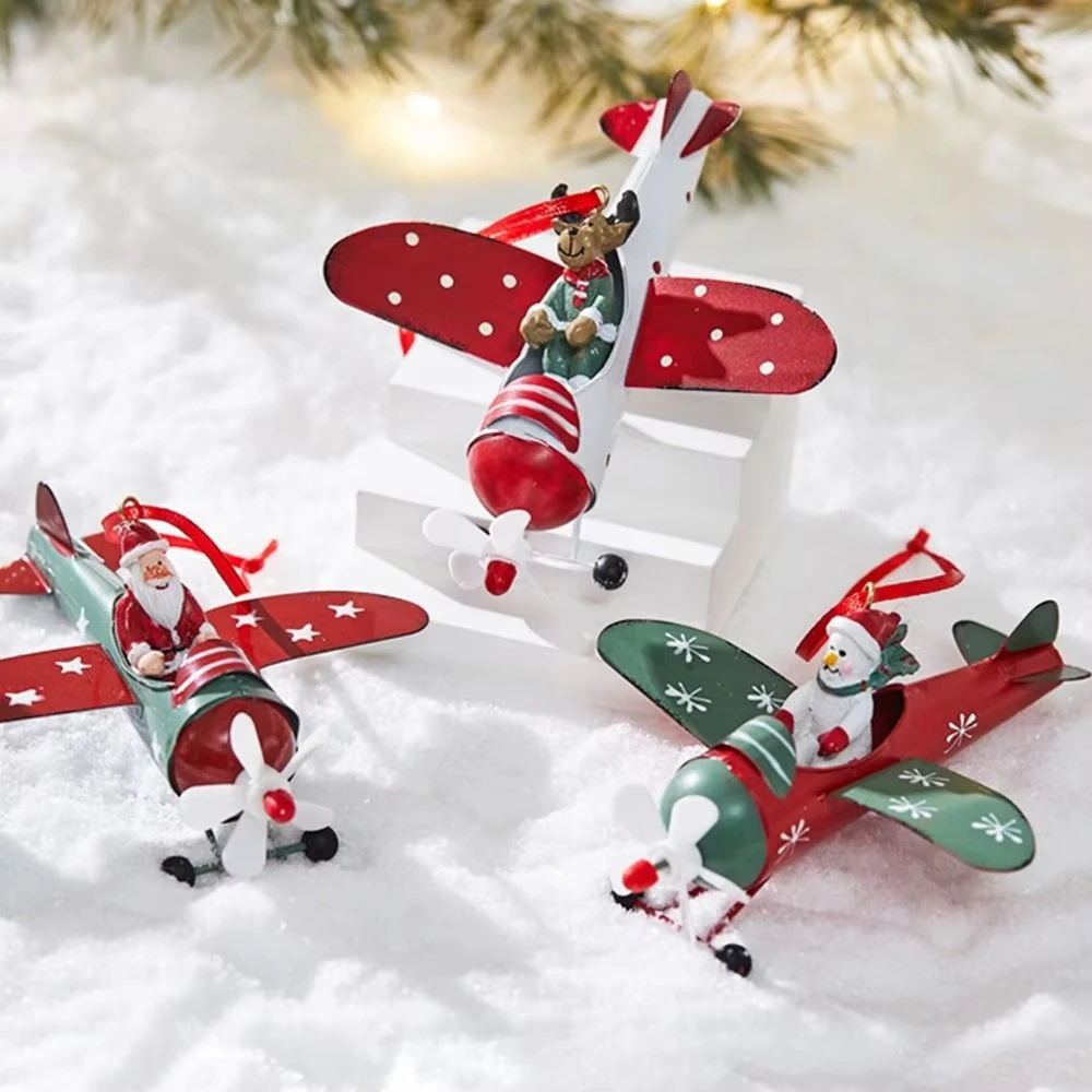 Retro Iron Christmas Pendant Antique Style Santa Claus Airplane Mailbox Santa Claus Christmas Tree Hanging Party Decor