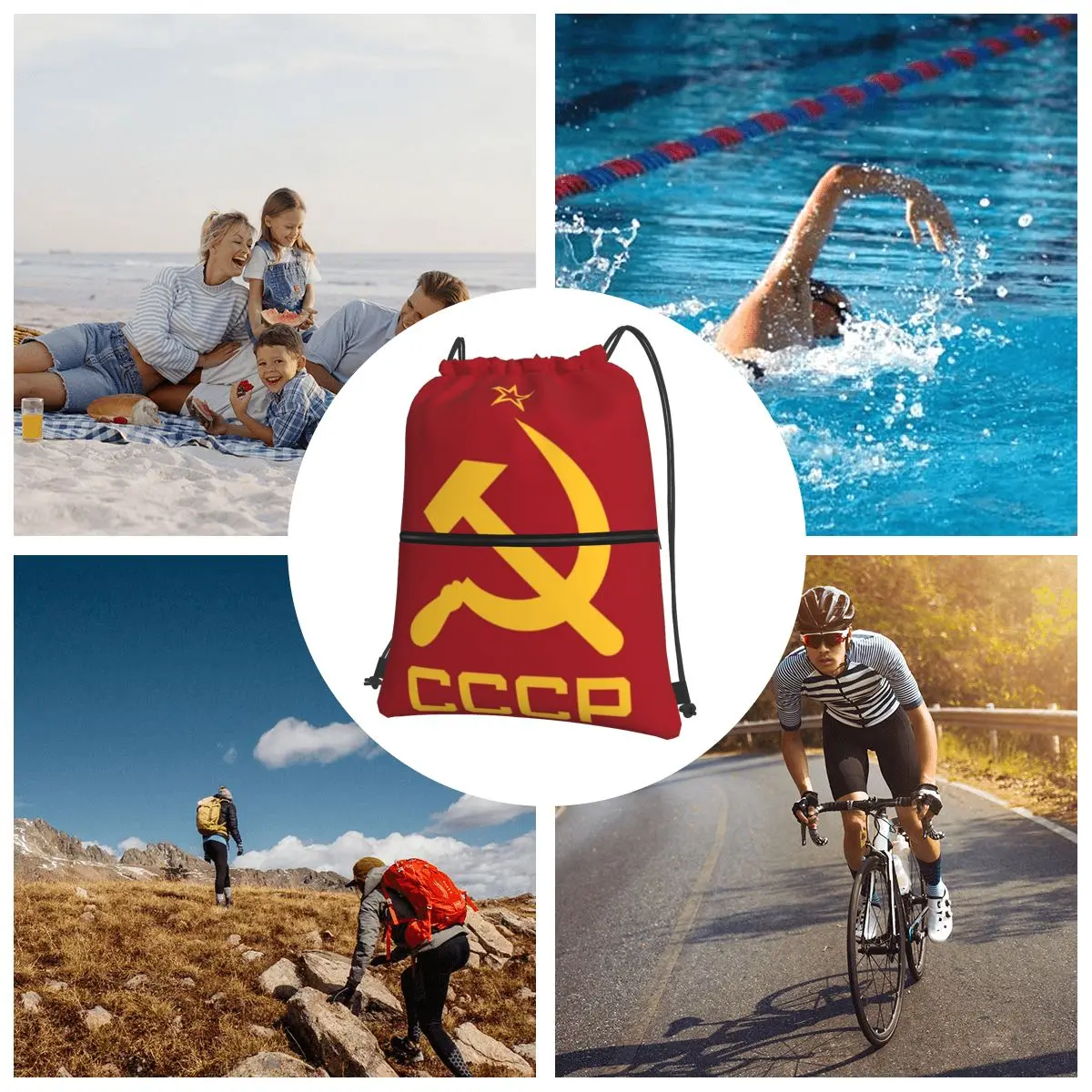 Mochilas portáteis com pacote de cordão, sacos diversos de bolso para viagens esportivas, CCCP Star-União Soviética, soviético, mulheres, homem