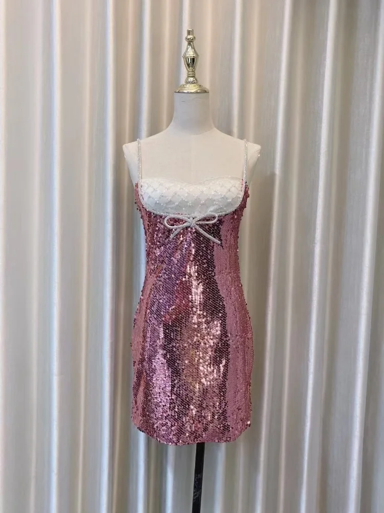 French Light Luxury Socialite Style Sequin Suspender Dress For Women's New Autumn Birthday Party Short Dress image 3