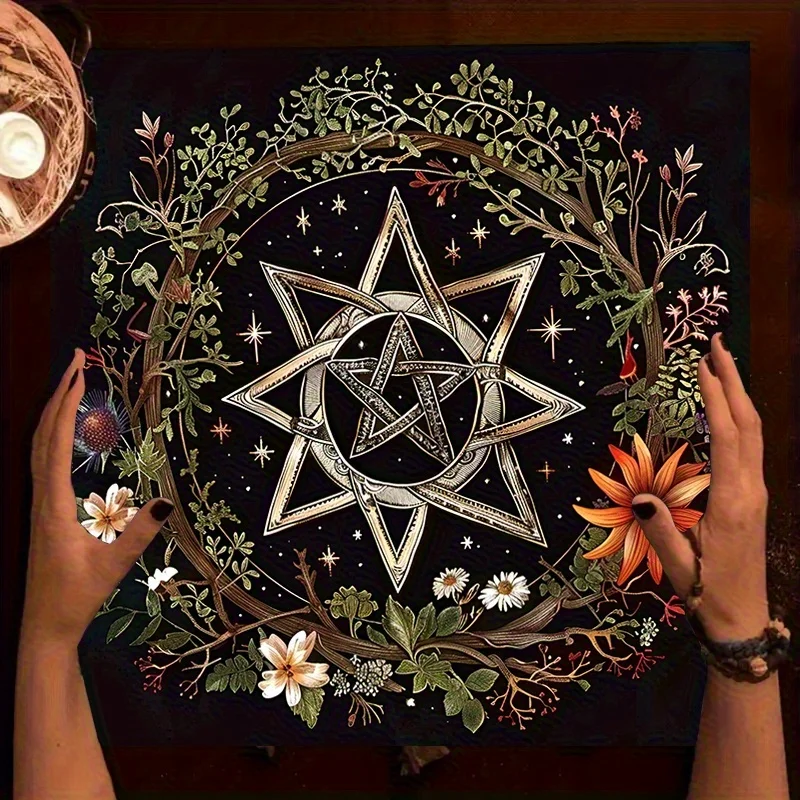 Mantel Mystic Floral Star: diseño negro y dorado para adivinación, meditación, reuniones espirituales