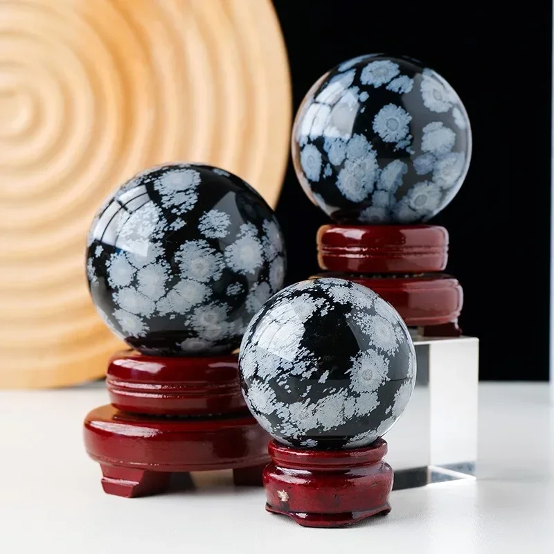 

Natural crystal ball snowflake obsidian crystal ball ornaments obsidian raw stone polishing home decoration crafts