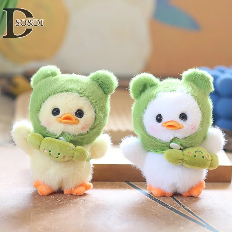 Cartoon Duck Plush Keychain With Frog Head Cover For Women Girls Boys Toy Doll Bag Pendant DIY Accessories Car Keyring Gifts