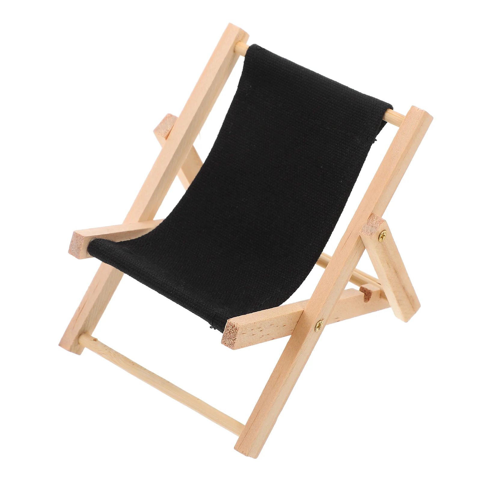 Mini chaise de plage pliable noire, meubles miniatures pour maison de poupée, accessoires de décoration, modèle d'exposition de jouets simulés en bois