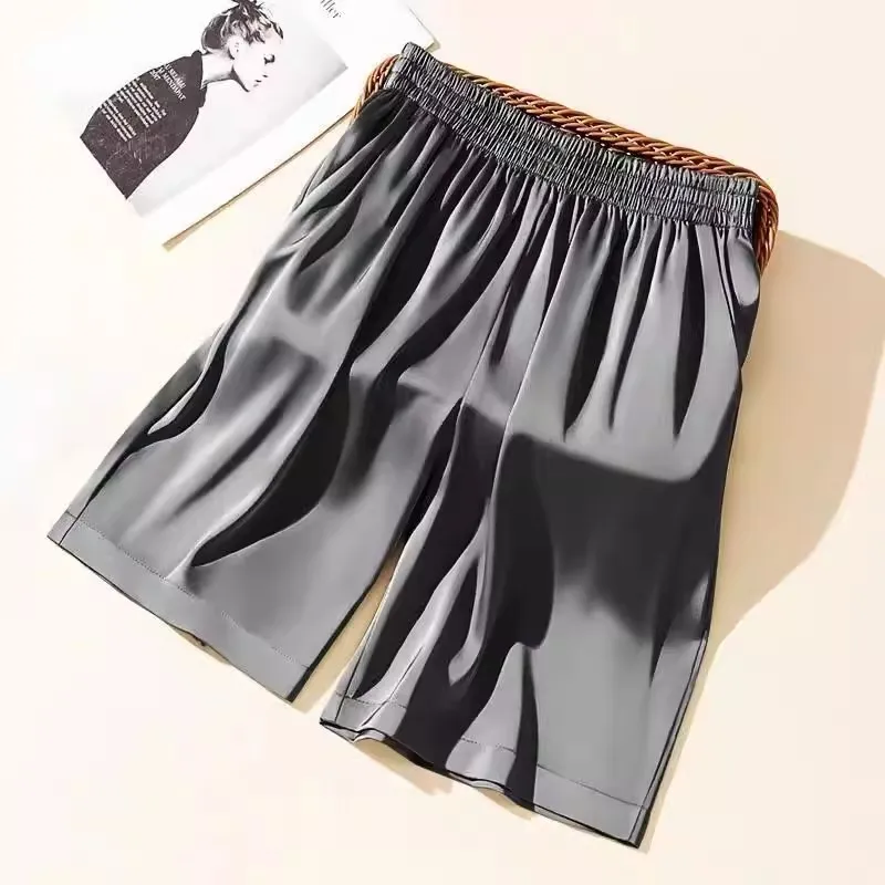 

Summer Large Size Men's Ice Silk Loose Shorts Casual Straight Leg Pants Comfortable Lightweight Polyester Fiber Daily Wear