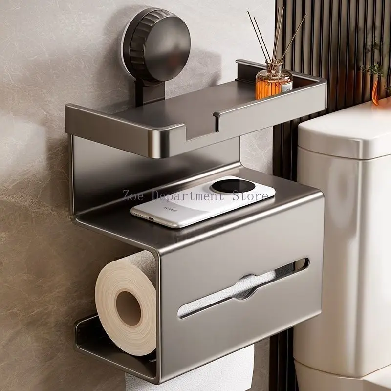 

Toilet Paper Holder Space Aluminum Wall Mounted Black Toilet Paper Roll Holder Bathroom Accessories Hardware Decor Storage Shelf