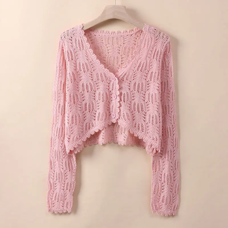 

2024 Summer Thin Top Shawl Coat Women's Short Sun Protection Jacket Women's New Hook Flower Hollowed Out Knitted Cardigan