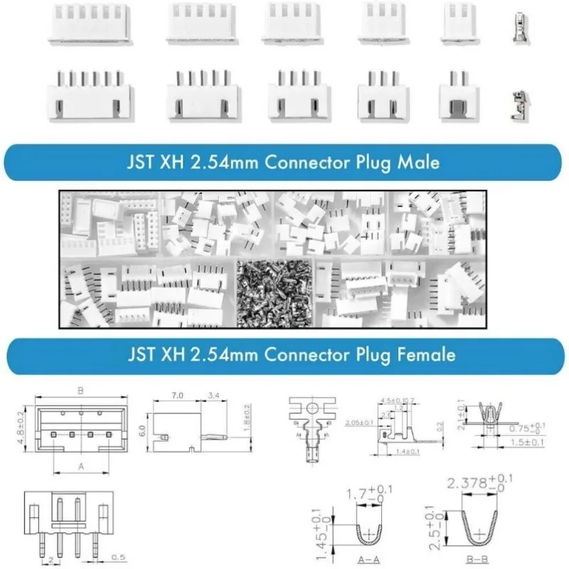 500PCS 2/3/4/5/6 Pin Connector Housing JST-XH Adapter Pin Header Cable Connector Socket Kit 2.54mm Female Plug Socket Connector