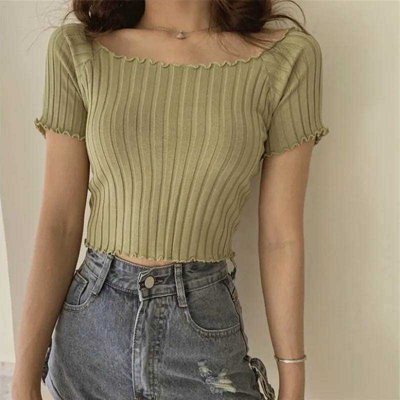

Женская трикотажная футболка Summer 2025 ort Faion Sli Slim Fit Tee-quarter Sve Color Yarn Dyed Crew Ne Top