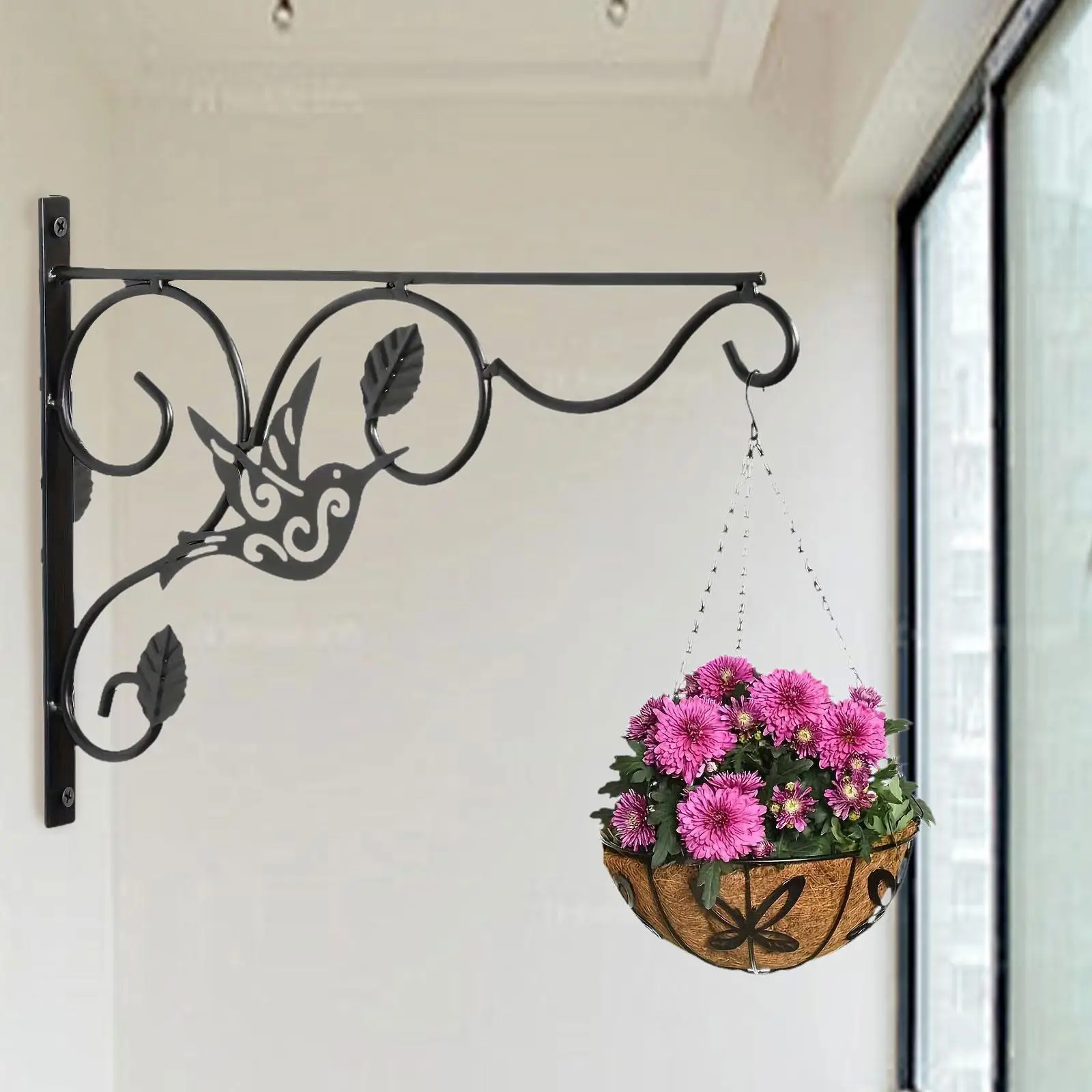 Stable Iron Wall Hanger Plant Holder Heavy Duty Stylish Flower Basket Planter Hook for Balcony Indoor Outdoor Garden Decoration