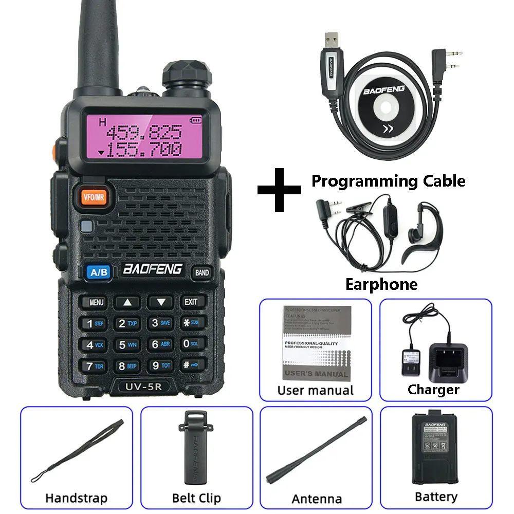 BaoFeng UV-5R Walkie Talkie 5W/8W Tweeweg Radio Commutator VHF/UHF 136-174MHz & 400-520MHz Station Ontvanger Ham Draadloze Set