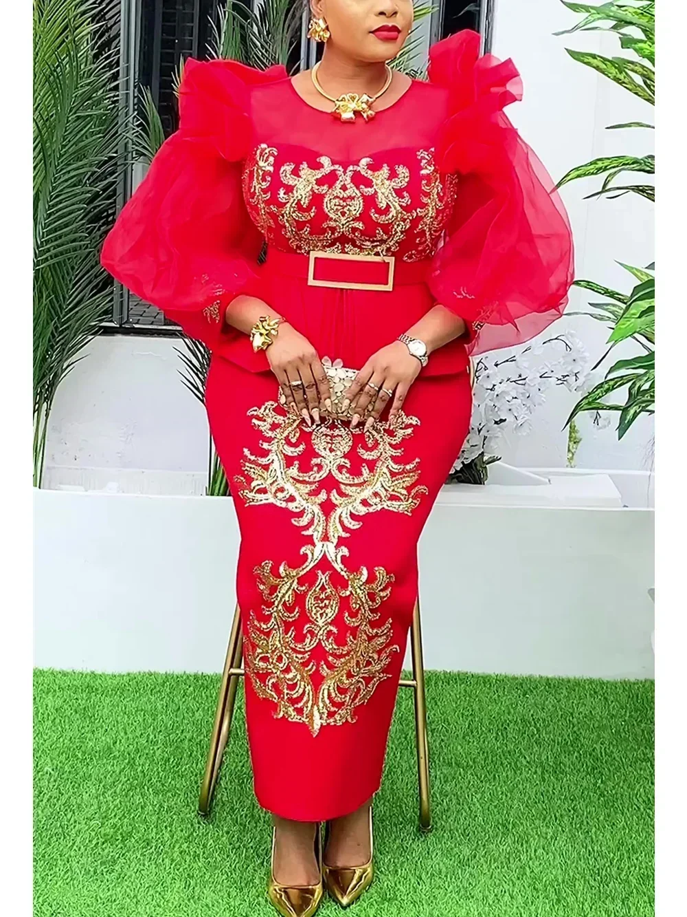 Plus Size Evening Dresses for Women African Luxury Sequin Gown Elegant Spring Wedding Party Long Dress Ankara Ladies Clothing