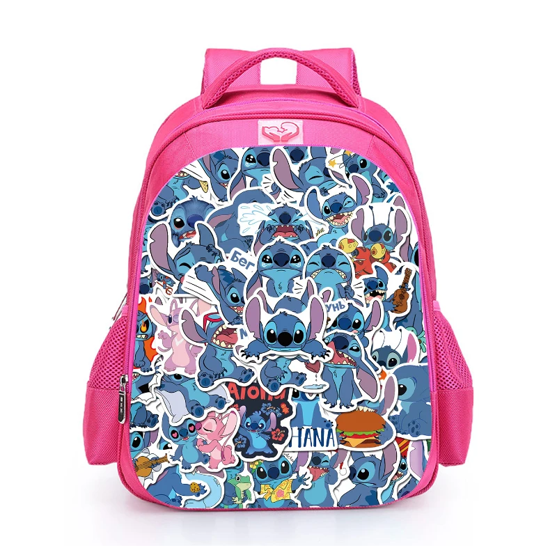 MINISO-Desenhos animados infantis Lilo e mochila Stitch, mochila de anime ortopédico, software rosa