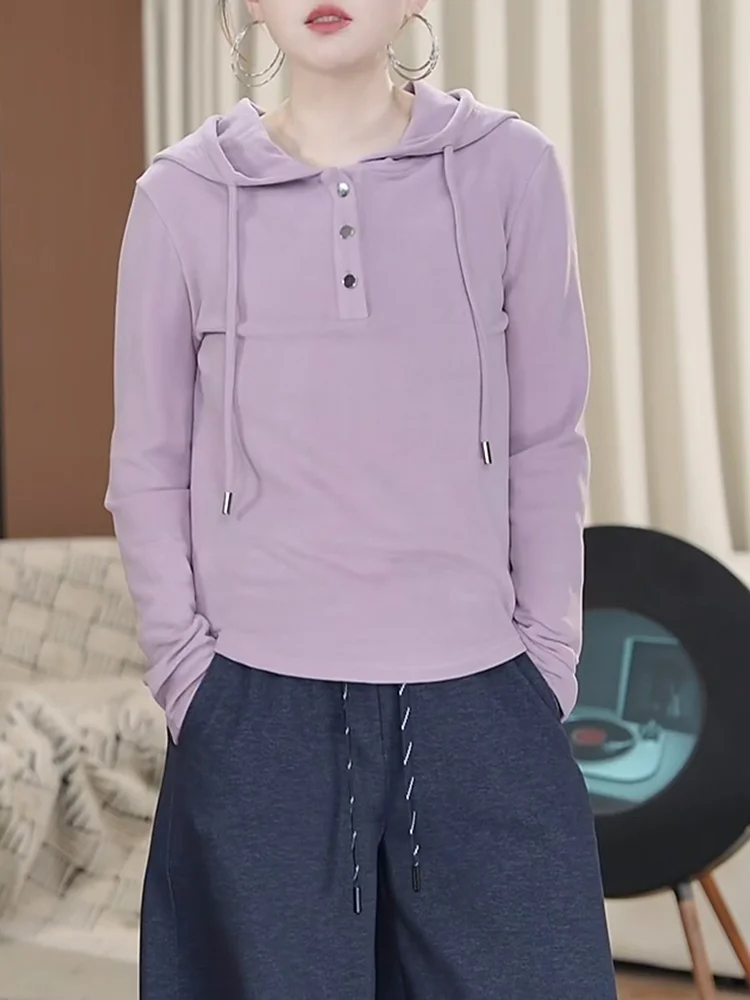 

Фиолетовая толстовка с капюшоном и длинными рукавами, повседневная женская модная тонкая толстовка, осенняя новинка, удобный топ больших размеров
