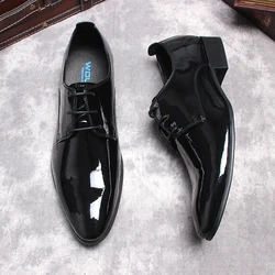 HKDQ Burgundy Black Genuine Leather oxford Dress Shoes Patent Leather Lace Up Suit Shoes Footwear Wedding Formal Men‘s Shoes