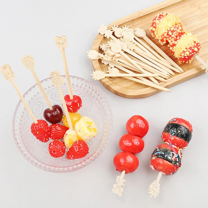 8Pcs-100Pcs Disposable Bamboo Skewers Food Picks Buffet Cupcake Fruit Fork Party Cake Dessert Salad Vegetable Sticks Toothpick