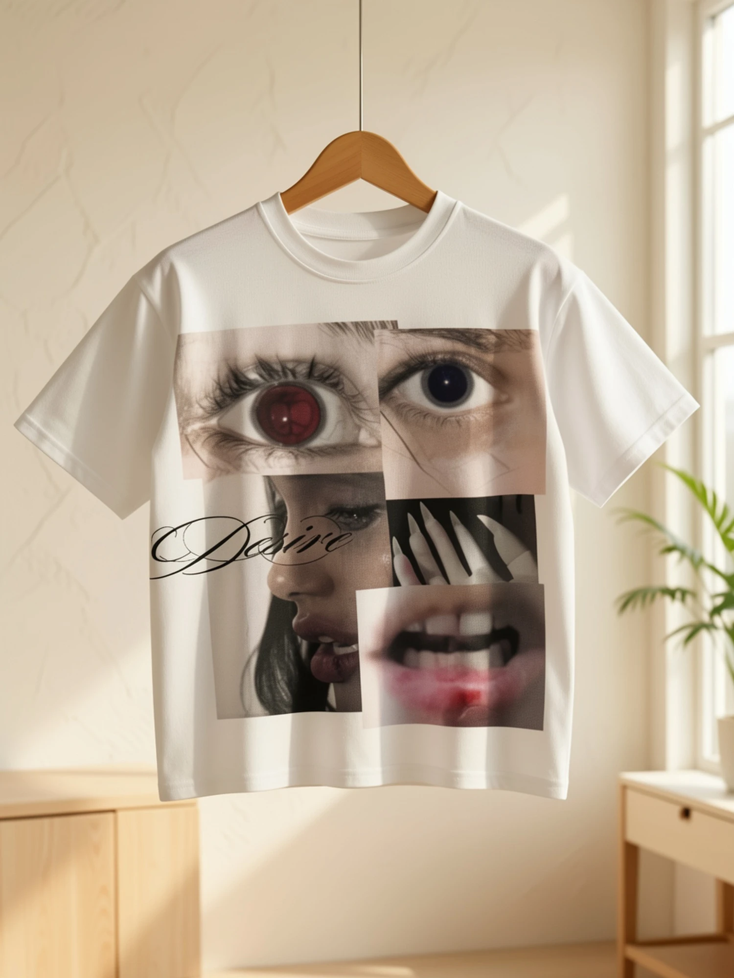 Y2K Subculture High Street Trendy Brand Same Style Heterochromia Fangs Collage T-Shirt Niche Design Sense Dark Style Short Top
