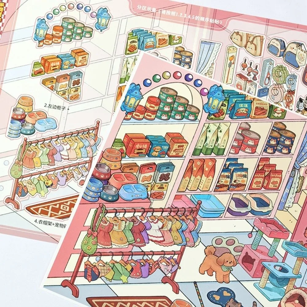 Shop Theme Miniatures Scene Stickers Large Size Coffee Pet Stores Stacking Stickers Gardening PET Die Cut Mini Landscape Sticker