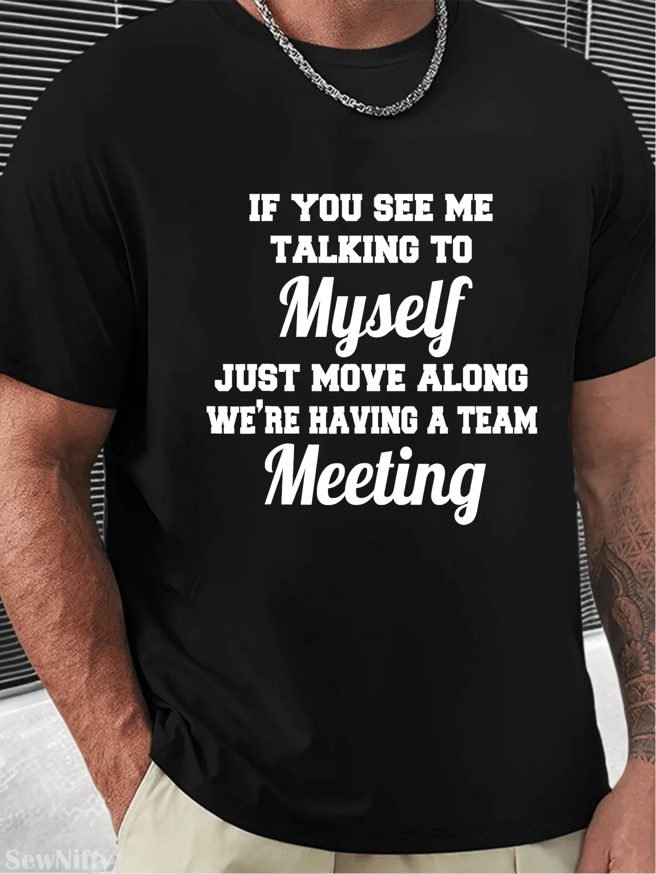 

"We're Having a Meeting" Office Sarcastic T-Shirt - Black Men's Crew Neck Tee