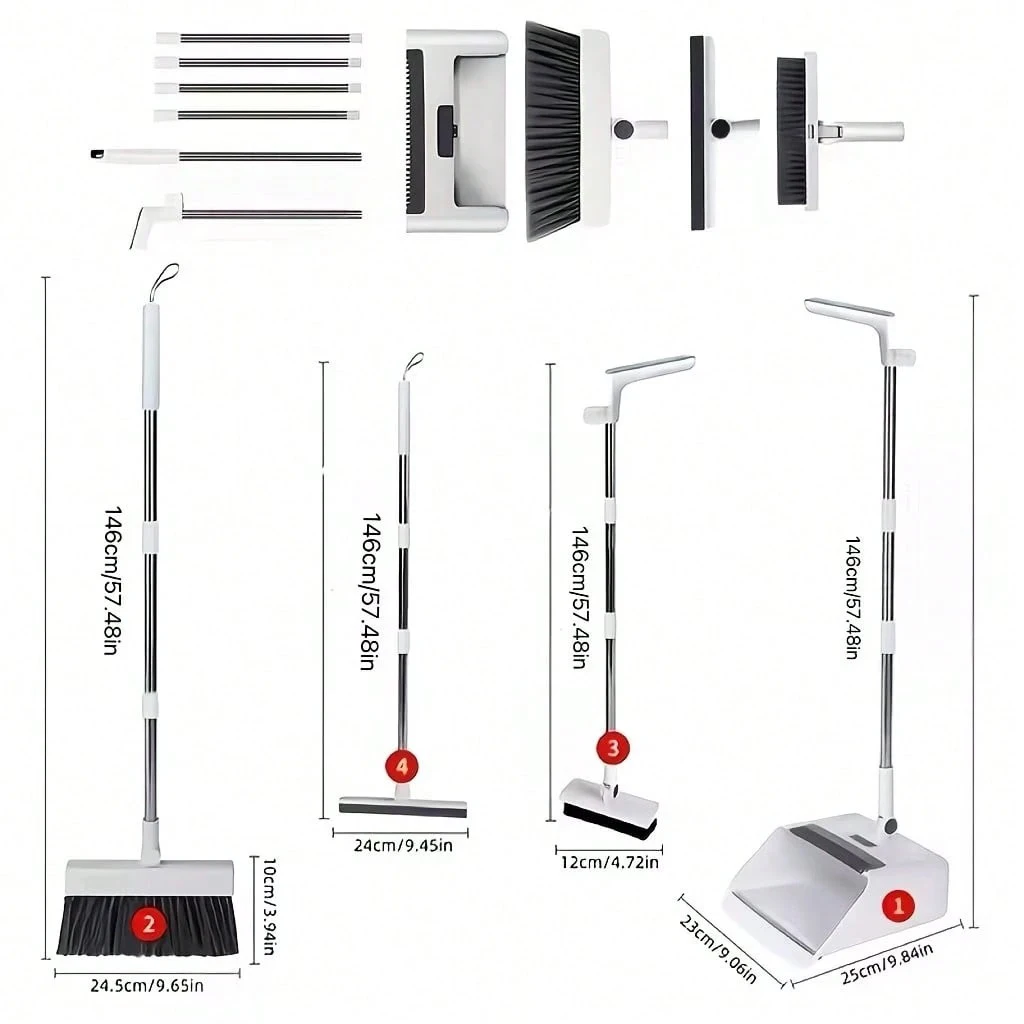 Broom set Foldable Broom And Dustpan Set With Comb Teeth - Pet Hair Removal Sweep Brush For Hardwood Tile Floor Home Kitchen Office Cleaning