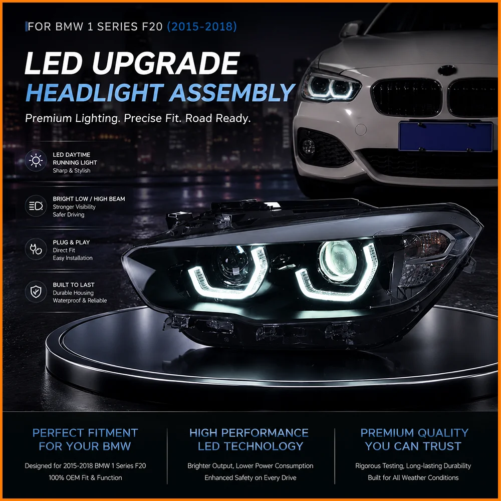 For BMW 1 Series F20 F21 2015-2018 Facelift Upgrade to 2023 M3 Competition Style Hexagonal DRL Bi-LED Headlight Assembly