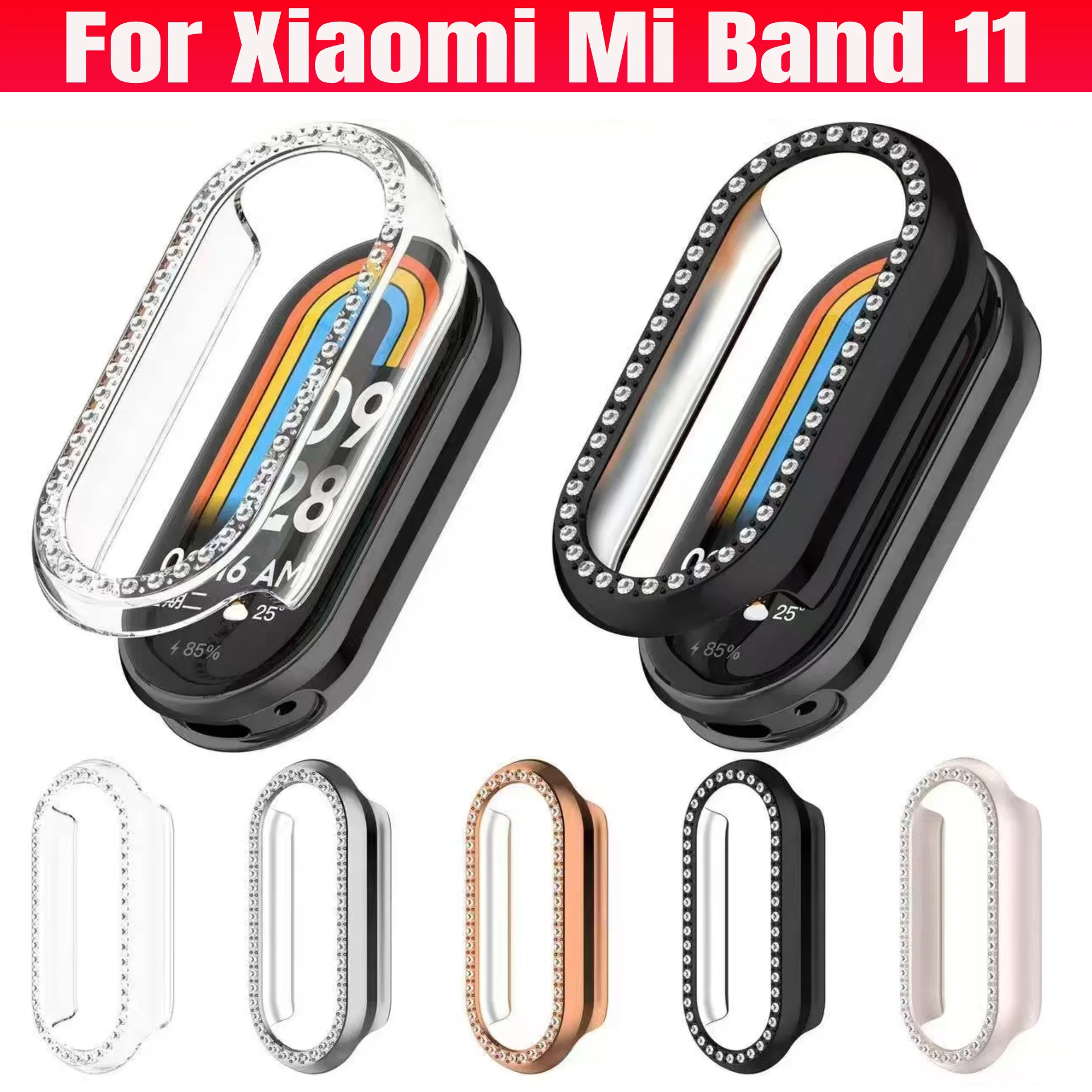 Bling Diamond PC Case for Xiaomi Mi Band 11 Accessories All-Around Protective Hard Hollow Bumper Shell For Xiaomi Band 11 Cover