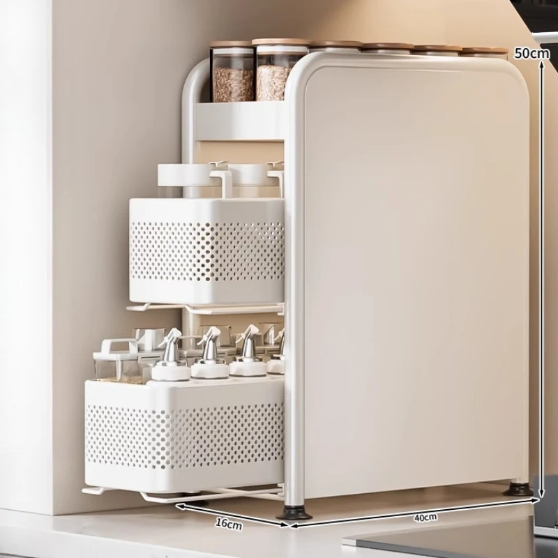 

Pull Out 304 Stainless Steel Kitchen Spice Rack,Narrow Countertop Organizer,Wall Mounted Storage Shelf,No Drill Basket