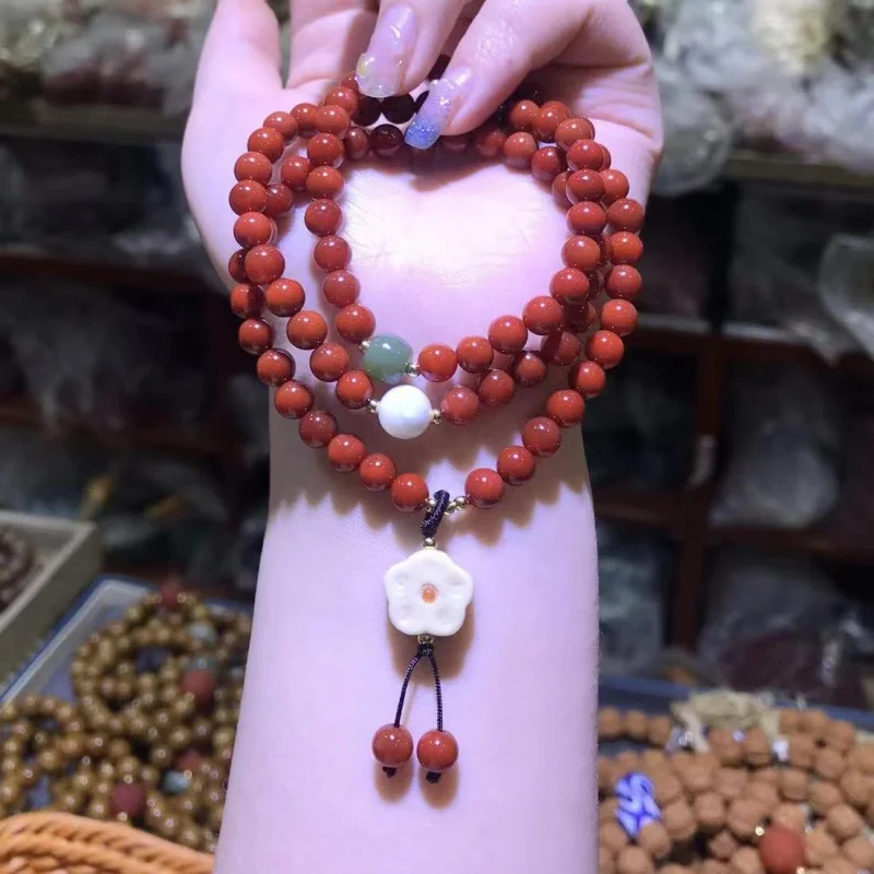 Southern Red Agate Hetian Jade Pearl Shell Gold Paste Jade Small Flower Bracelet Necklace Ornament