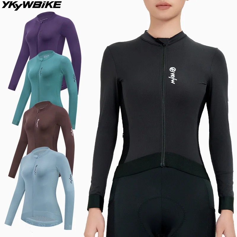 

YKYWBIKE Women Cycling Jersey Spring Road Bike Long Sleeve Spring Autumn Bicycle Biking Clothing Slim Riding Female Long Shirt