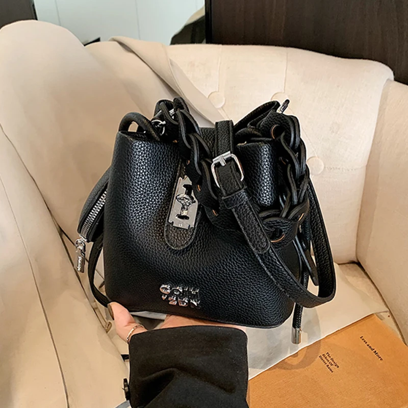 

Handbag Temperament Luck Bucket Bag for Women Autumn New Mini One Shoulder Crossbody Bags Texture Soft PU Daily Small Pack