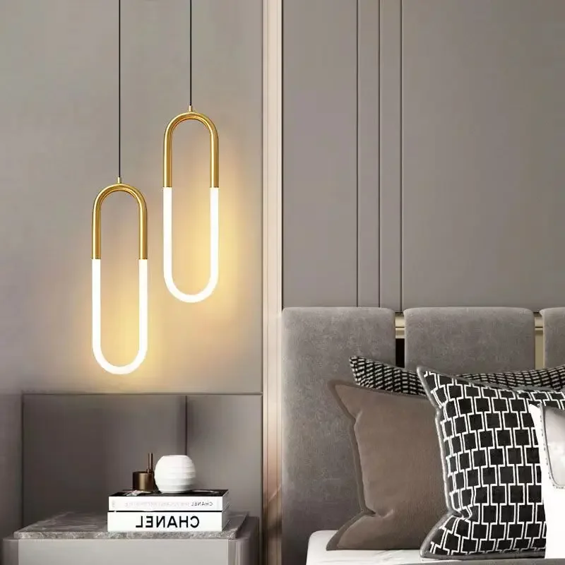 Nordic  U-shaped chandelier bedroom bedside chandelier light luxury long line modern minimalist living room hanging wire lamp