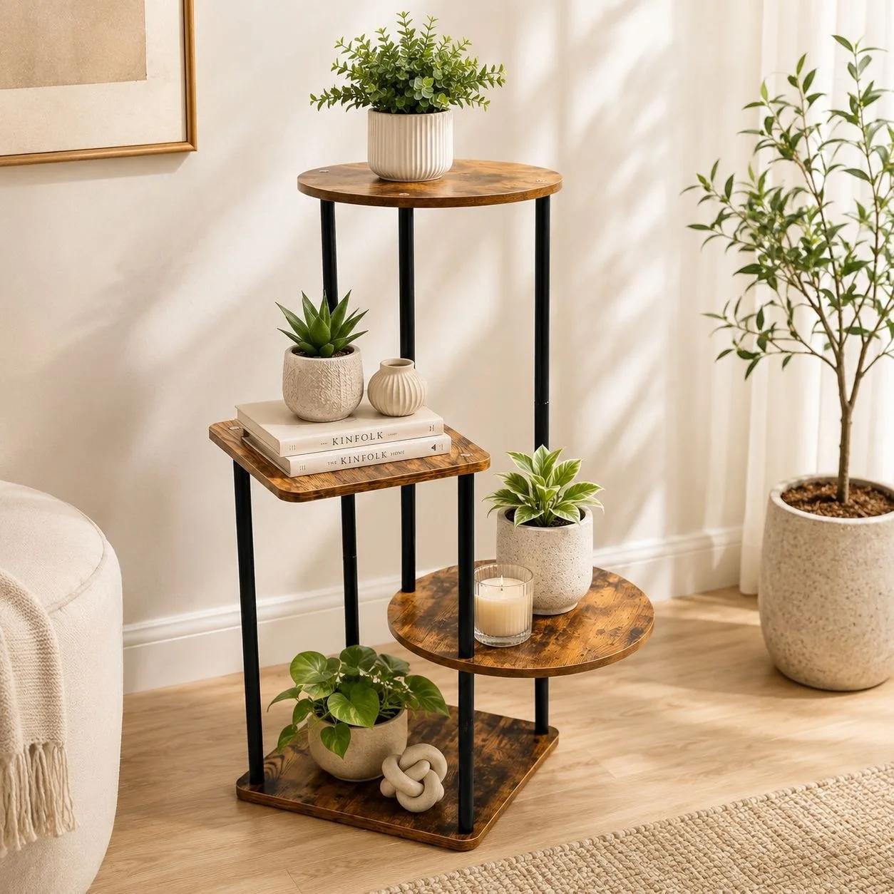 Nordic Wrought Iron Four-layer Flower Stand Indoor Paint Green Plant Stand Strong Load-bearing and Rust-proof