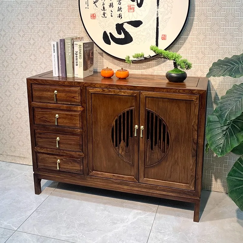 Old elm new Chinese-style solid wood dining side cabinet, kitchen against the wall, simple shelf, living room household small