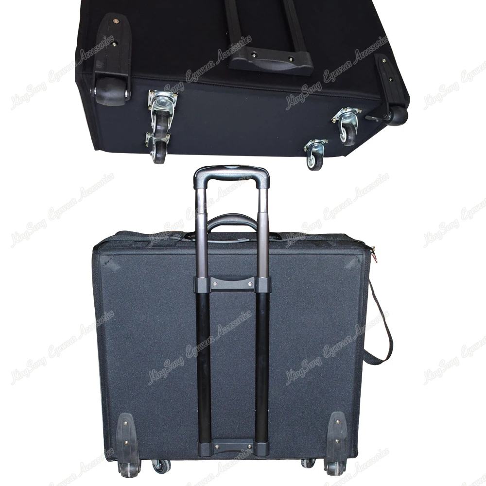 Sunglass Optical Frame EVA Suitcase Eyeglass Storage Case Display Tray Eyewear Sample Carrying Bag with Telescopic Puller Wheels