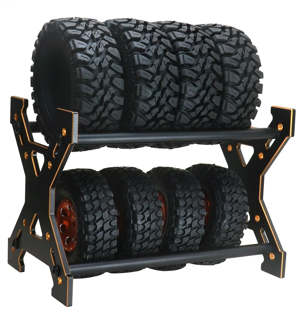 Metal RC Cars Tires Storage Rack Wheels Shelf For 1/24 1/18 Axial SCX24 TRX4M Fcx24 Scale Remote Control Toys Gold Parts