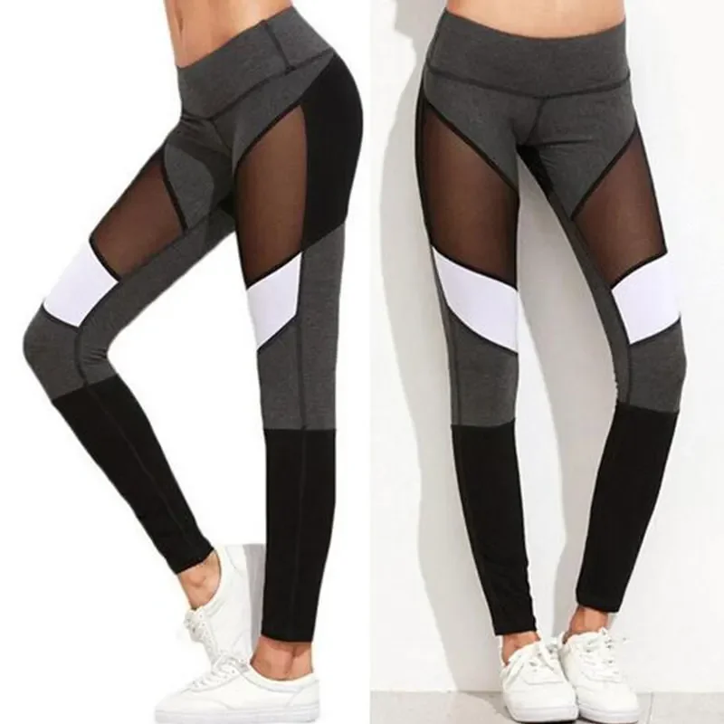 Women Splice Running Yoga Long Pants High Waist Mesh Seamless Leggings Training Fitness Gym Elastic Sportswear Sport Pants