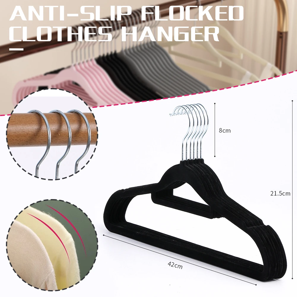 10 Pcs Flocking Material Drying Hangers Thicked Anti-slip Clothes Hanging Rack For Living Room