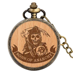 SONS OF ANARCHY orologio da tasca al quarzo inciso cassa in legno di bronzo antico collana a catena Fob squisito orologio da tasca maschile
