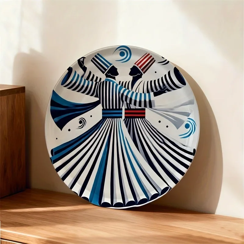 1pc Elegant & Abstract Dance Figure Ceramic Wall Decor Plate - Round Non-Food-Safe Tabletop or Hanging Decoration for