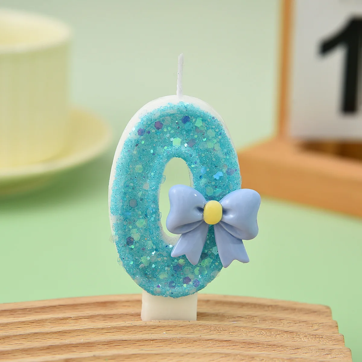 Light Sky-Blue Sequined Pale Blue Bow-Shaped Number Candles, Party Gifts, Birthday and Anniversary Candles
